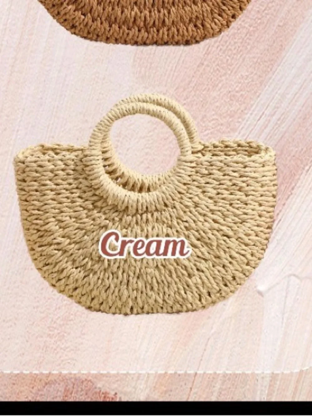 Cream Woven Straw Circle Handle Tote Medium